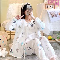 Three sets of months for spring autumn winter postnatal pure cotton breast-feeding pregnant woman sleeping in spring and autumn maternal air cotton gestation