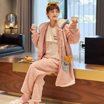 Lunar Subsuit Winter Postnatal Pregnant Woman Sleepwear Woman Breastfeeding Autumn winter paragraph thickened and gapped coral suede Three sets of home clothes