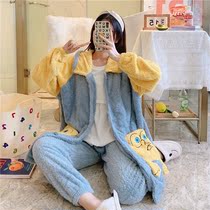 Lunar Subsuit Autumn Winter Postnatal Breastfeeding Pregnant pregnant women Sleeping Clothes Autumn winter paragraph Thickened Garsuede Coral Fleece Autumn winter paragraph Three sets