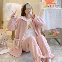 Pregnant Woman Pyjamas Autumn Winter Thickened and Cavet Coral Suede Suede Spring Autumn postpartum breastfeeding Three sets in pregnancy