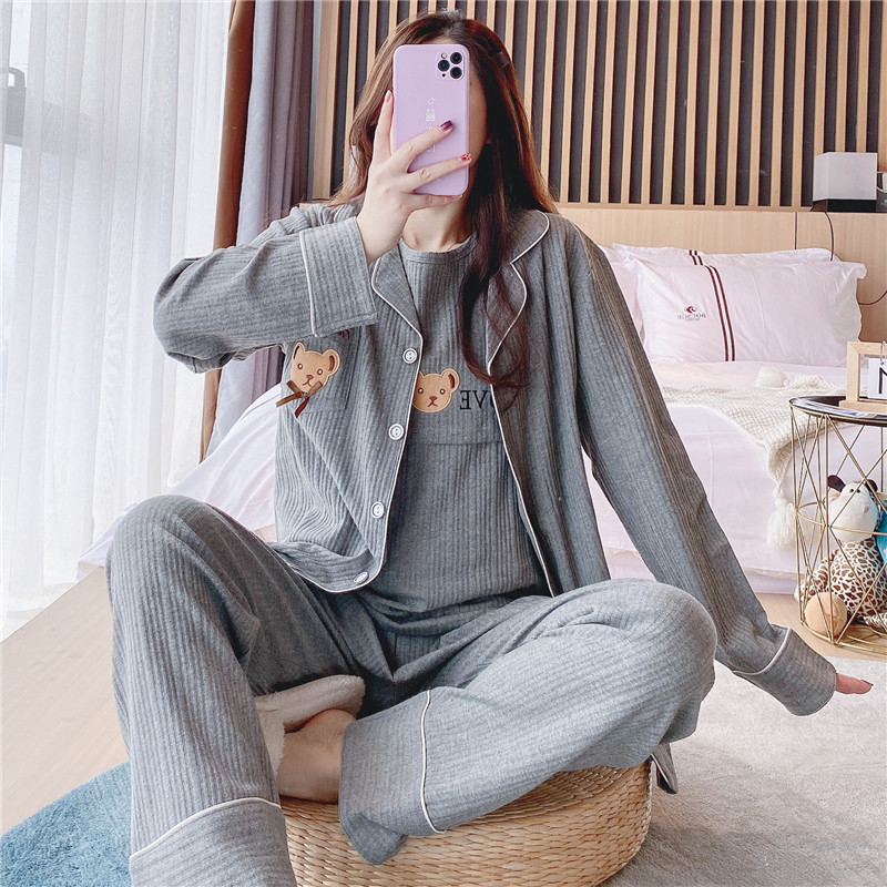 Moon Subsuit Spring Autumn and Autumn Pure Cotton Postnatal Pregnant Woman Breastfeeding Pyjamas Summer Thin three sets of maternal breast-feeding home Gun-Taobao