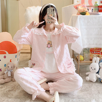 Lunar Subsuit Autumn Winter Pure Cotton Postnatal Pregnant Woman Sleepwear Spring Autumn Gestation Air Cotton Lactation Three Sets Pregnancy Pregnancy