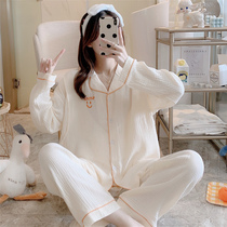 Gauze moon clothing summer cotton postpartum pregnant womens pajamas breastfeeding spring and autumn thin breathable sweat-absorbing home clothing set