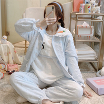 Air cotton pregnant womens pajamas womens autumn and winter cotton postpartum breastfeeding month clothing spring and autumn three sets 10 months 11