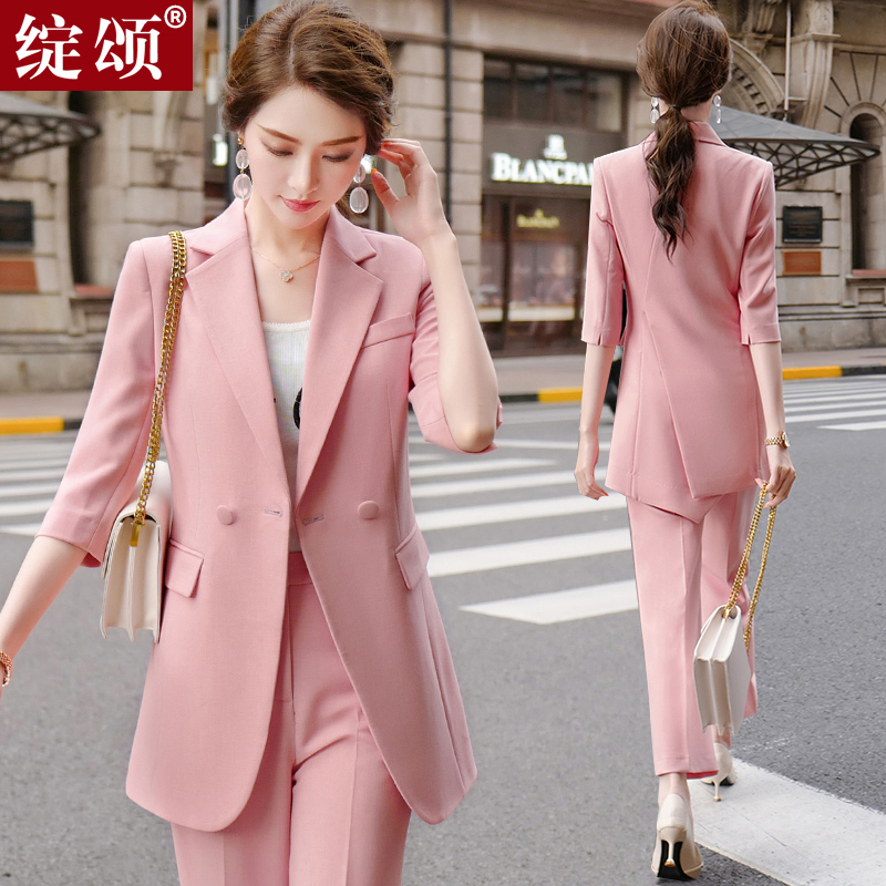 Pink small suit jacket goddess fan 2021 new spring and summer Korean temperament Net red professional suit fashion suit
