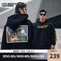 Muscle Dog Tide winter original printing loose jacket fitness training sports leisure and cap jacket male