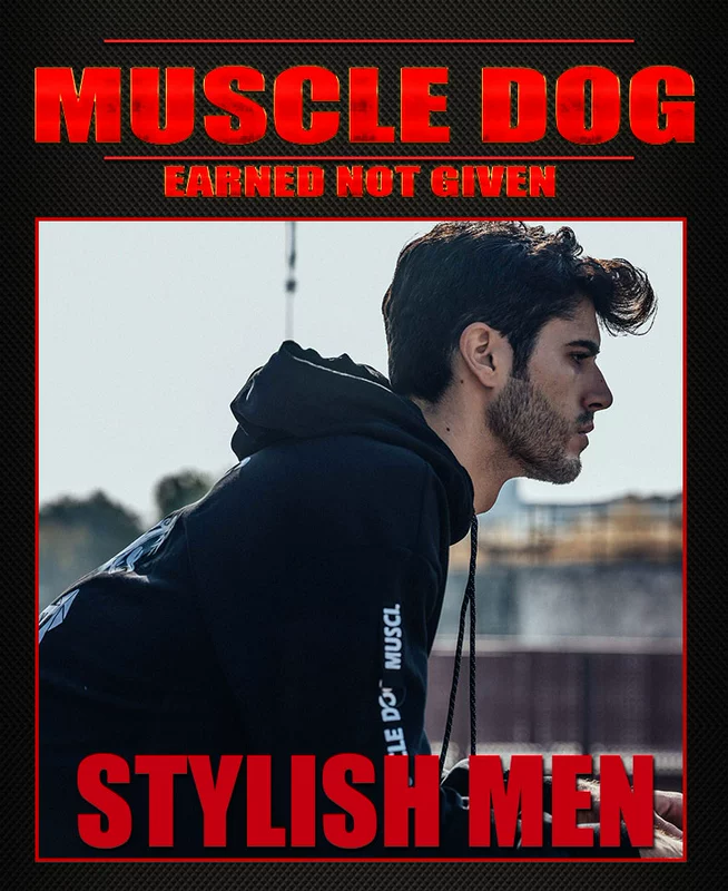 Muscledog Cơ Bắp Dog Dài Tay Áo T-Shirt Nam Triều Thương Hiệu Thể Thao và Giải Trí Tập Thể Dục Đào Tạo Áo Len Trùm Đầu Áo Thun