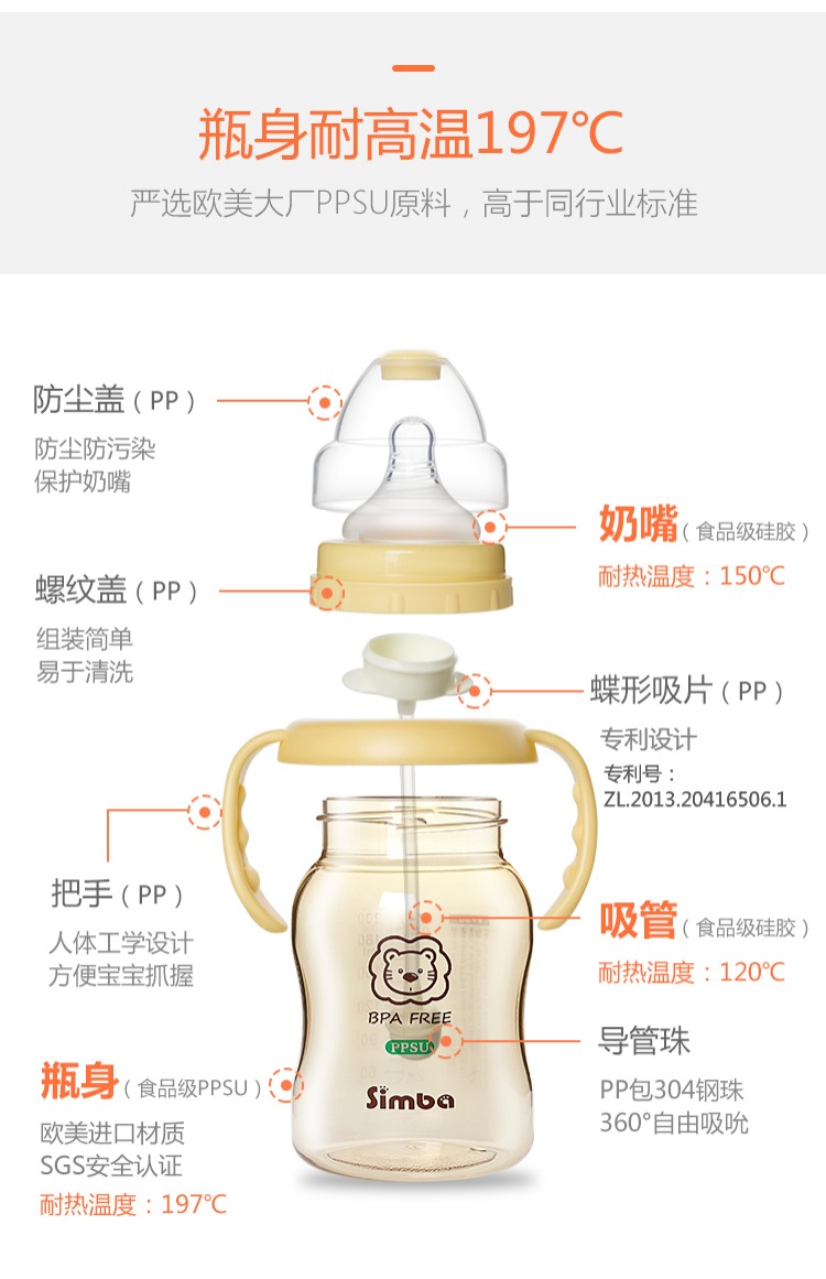Sư tử nhỏ vua simba chai ppsu mùa thu trẻ sơ sinh bé rơm chai rộng tầm cỡ bé có tay cầm - Thức ăn-chai và các mặt hàng tương đối dụng cụ rửa bình sữa của nhật