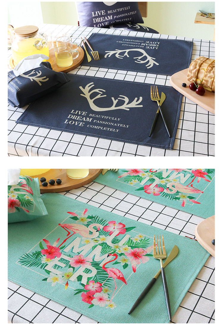 Nhân dân tệ nhân dân tệ vải nghệ thuật placemat ins gió bông lanh bảng mat cách nhiệt pad coaster trẻ em in ấn bát mat 2