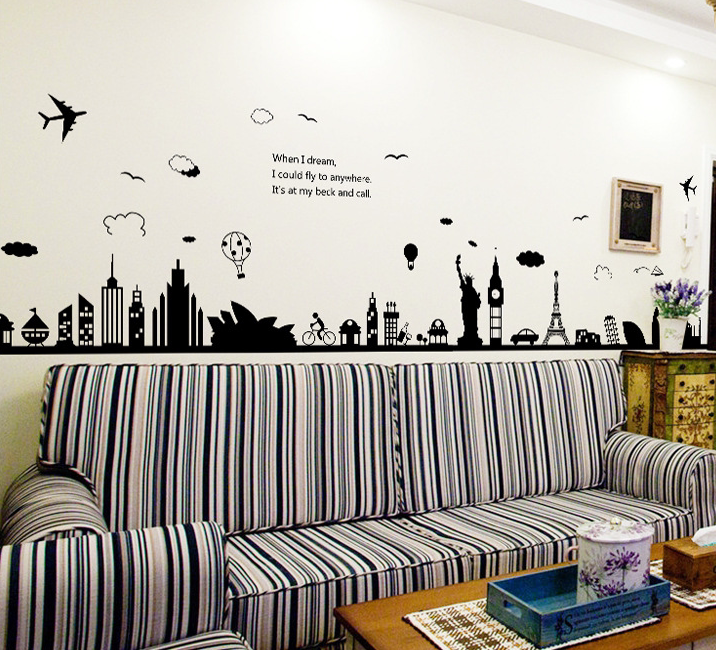 Blackboard decoration city silhouette wall sticker living room stairway glass door waistline decoration creative self-adhesive removable