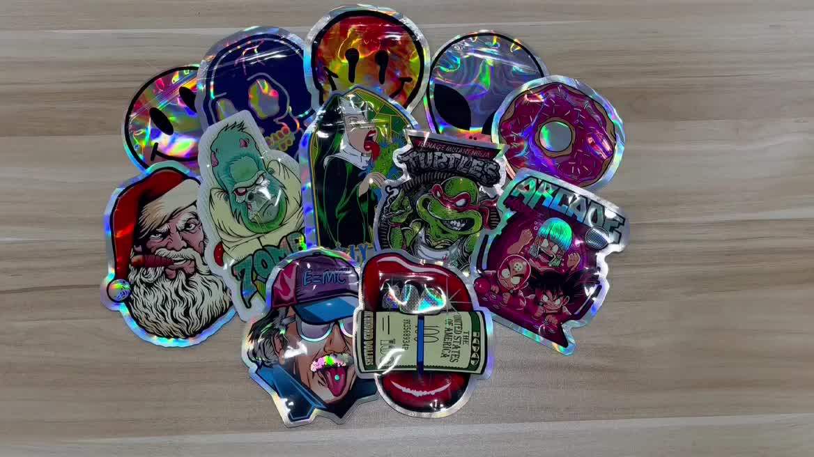 Custom Printed 3.5g 7g 14g Hologram Mylar Bags Custom Shape Die Cut