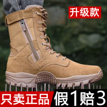 New combat training boots mens side zipper breathable waterproof mountaineering wear-resistant desert boots cowhide brown outdoor boots