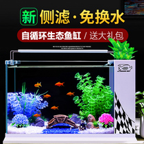 Side Filter Filter Filter Bowl Living Room Small Desktop Cycling Ultra-White Glass Goldfish Bowl Ecological View Water Exception