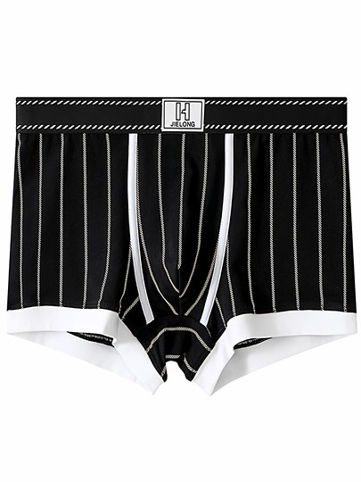 Trendy Pure Cotton Men's Underwear, Stylish Striped Breathable Mid-Waist Boxer Briefs for Young Men