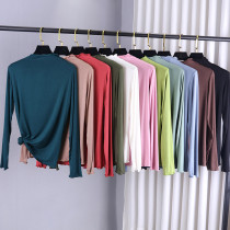 Wooden collar long sleeve T-shirt female autumn winter half high collar with modal base shirt slim thin autumn clothes solid color top