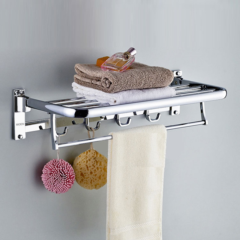 Widened towel rack 304 stainless steel activity folding towel rack bathroom with hook double rack wall hanging