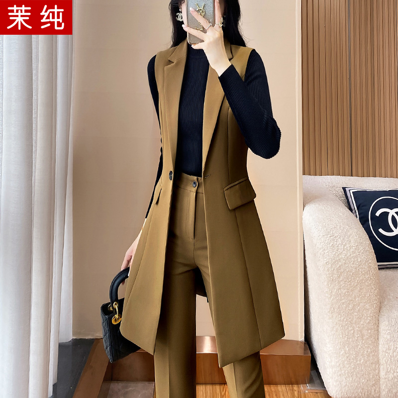 Women's Blazer 2026 New Style Khaki Sleeveless Long Suit High-End Street Style Vest Two-Piece Set Women's Blazer 2026 New Style Khaki Sleeveless Long Suit High-End Street Style Vest Two-Piece Set