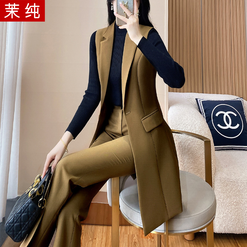 Windbreaker Jacket for Women 2026 New Popular Khaki Sleeveless Long Suit Set with a High-End Feel, Vest Two-Piece Set Windbreaker Jacket for Women 2026 New Popular Khaki Sleeveless Long Suit Set with a High-End Feel, Vest Two-Piece Set