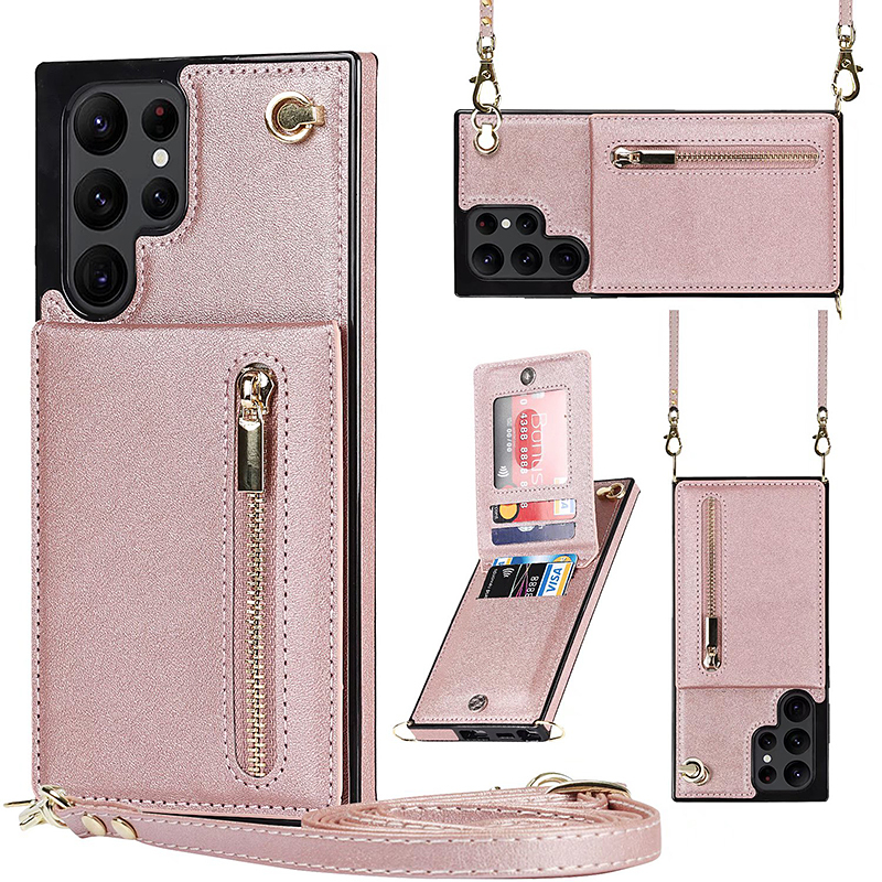 S23 Case Suitable for Samsung S24 Ultra Phone Case with Card Slot Zipper Wallet S22 Card Holder Note20 Crossbody Bag S23+ Protective Case 10+ Stand Fe Lanyard S21 Leather Case Fe Men's S24 Women's 9