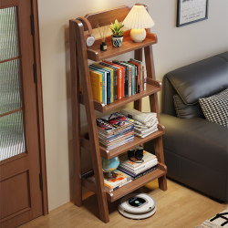 Solid Wood Bookshelf Floor-Standing Storage Rack Living Room Trapezoidal Wall-Mounted Storage Rack Home Bedroom Student Multi-Layer Simple Bookcase