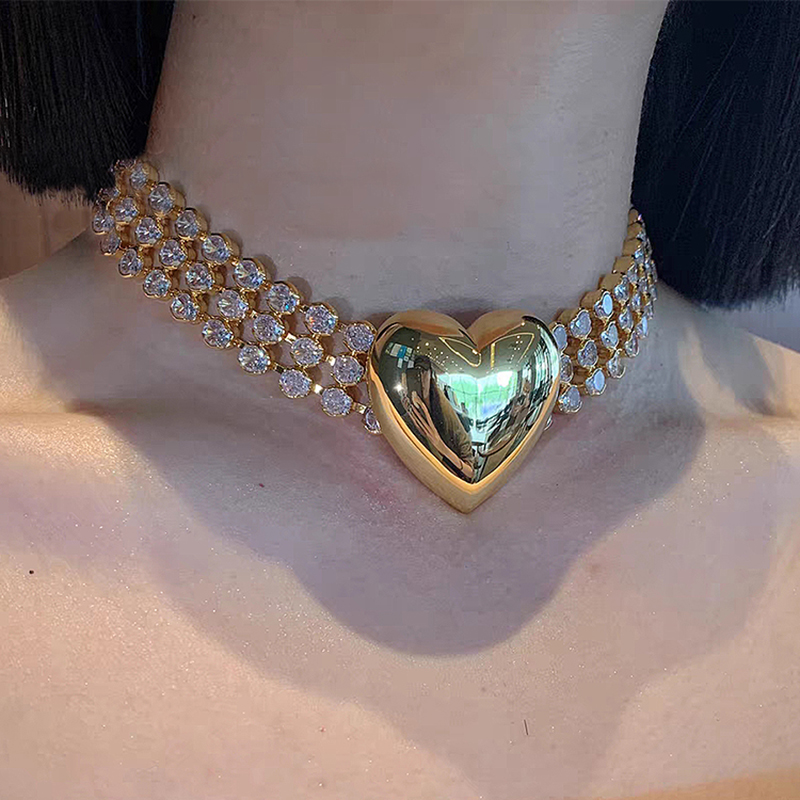 Exagerado Ropa De Calle Forma De Corazón Diamantes De Imitación Circón Aleación De Zinc Gargantilla Venta Al Por Mayor display picture 1
