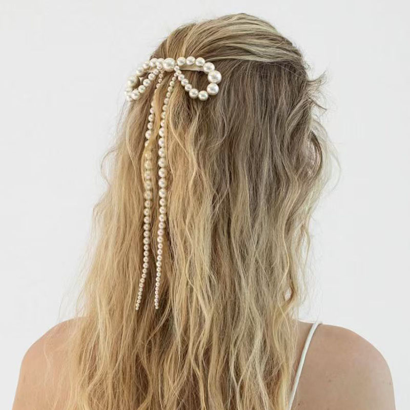 Elegante Dulce Mujeres Nudo De Lazo Perla De Imitación Pinza Para El Cabello display picture 4