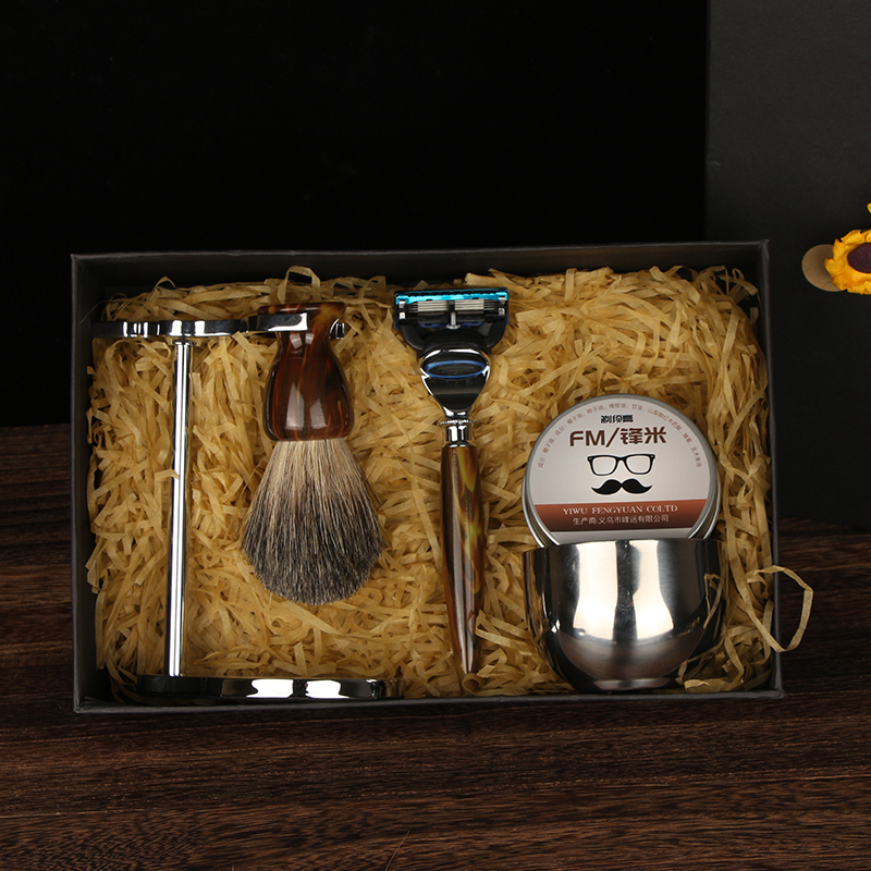 Japanese High-End Quality Men's Shaving Set Imitation Horn Razor 5-Layer Blade Shaving Brush Shaving Soap Razor