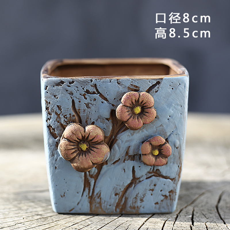 Korean hand - made fleshy flowerpot rectangle large caliber creative move coarse pottery breathable northern wind ceramic wholesale