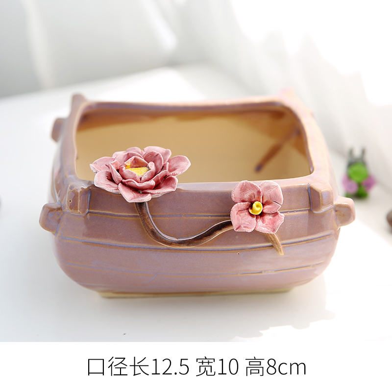 Teng Yang hand - made Korean pinch flower small old running the coarse pottery flowerpot more meat checking ceramic contracted sale clearance flowerpot