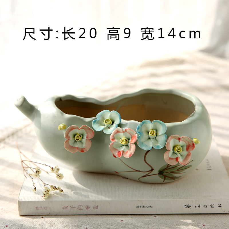 Teng Yang hand - made Korean pinch flower small old running the coarse pottery flowerpot more meat checking ceramic contracted sale clearance flowerpot