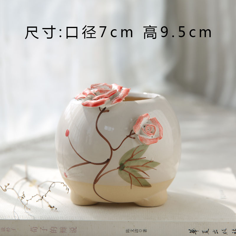 Teng Yang hand - made Korean pinch flower small old running the coarse pottery flowerpot more meat checking ceramic contracted sale clearance flowerpot