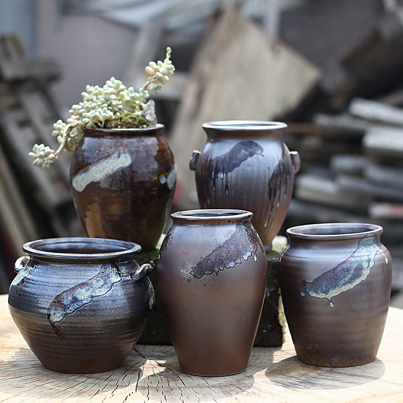 Restore ancient ways more meat plant flowerpot more than creative ceramic contracted character coarse pottery flowerpot large - diameter old running high pot