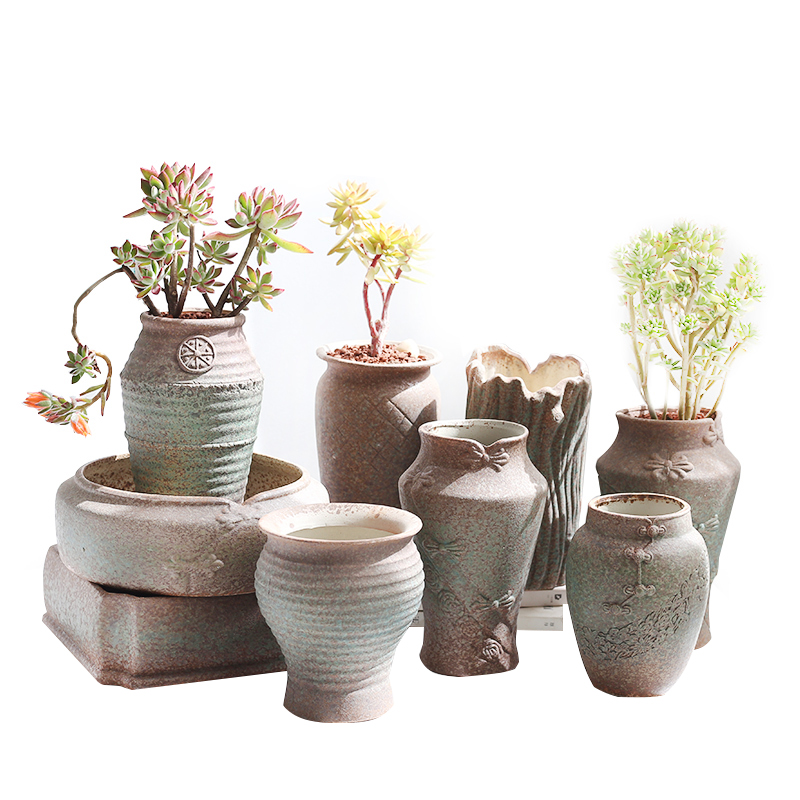 European fleshy flower pot through tall) tao meaty plant flower pot creative flowerpot ceramic contracted large caliber