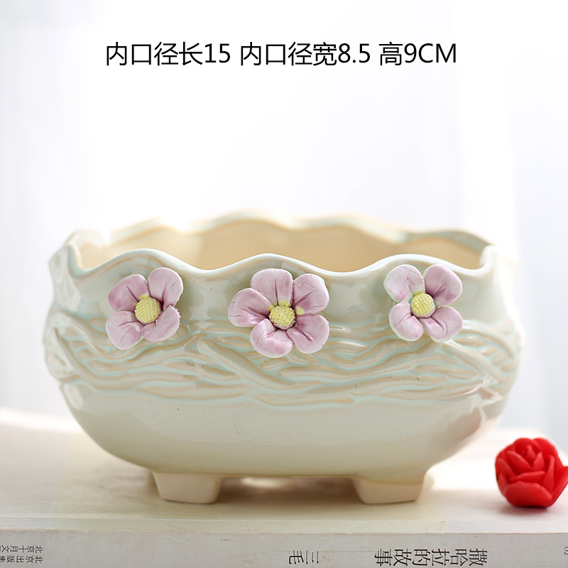 Teng Yang hand - made Korean pinch flower small old running the coarse pottery flowerpot more meat checking ceramic contracted sale clearance flowerpot