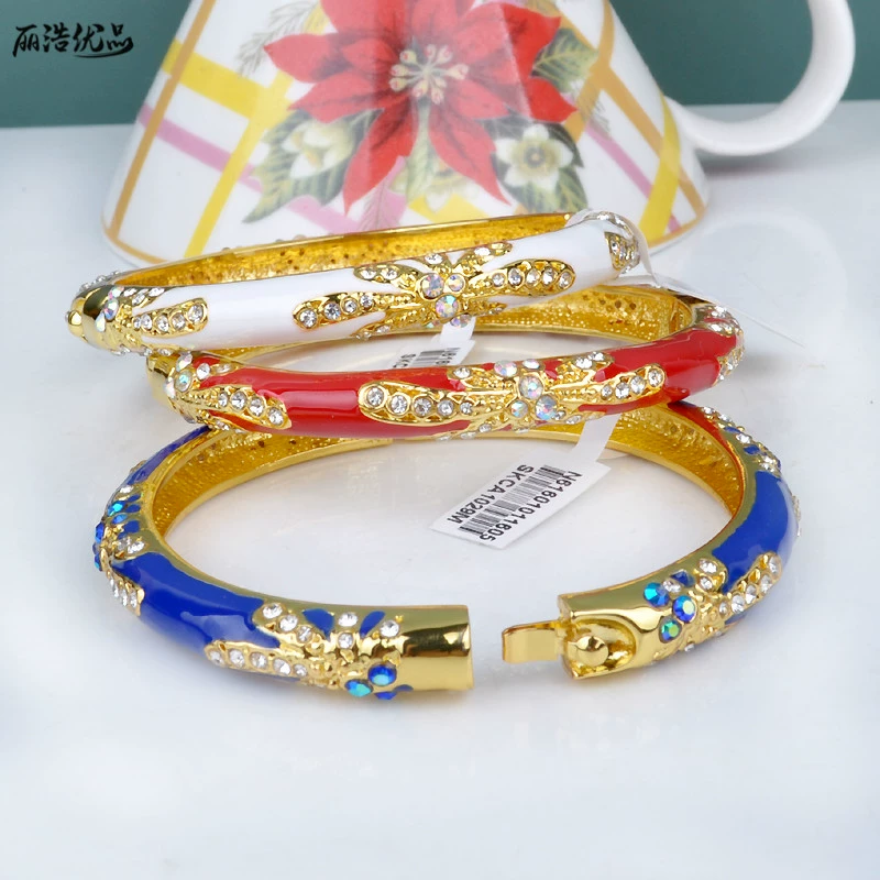 1029 Quà tặng ngày của mẹ Bắc Kinh Cloisonne bangle Vòng tay hai mặt màu pha lê kim cương mạ vàng vòng tay cartier