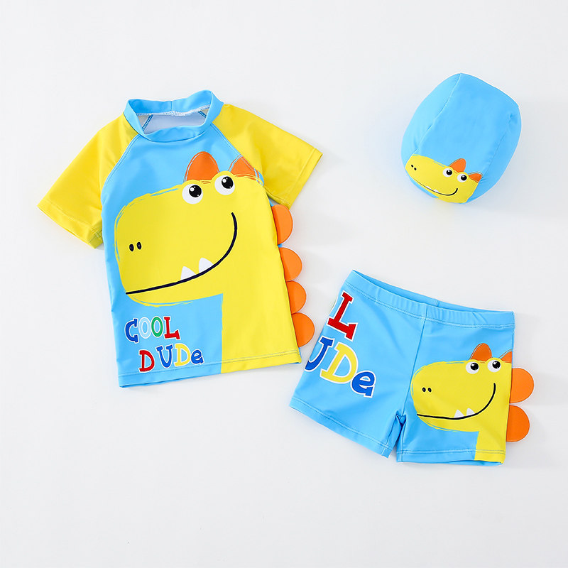 Children's swimsuit men's 2021 new baby Two-style cute cartoon Cubic dinosaur swimsuit Children's handsome swimsuit