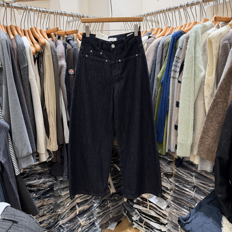 Cahcha Tea Tea 68612 Autumn and Winter Loose Black and Gold High-Waisted Brushed Wide-Leg Jeans Women's Casual Long Pants Cahcha Tea Tea 68612 Autumn and Winter Loose Black and Gold High-Waisted Brushed Wide-Leg Jeans Women's Casual Long Pants