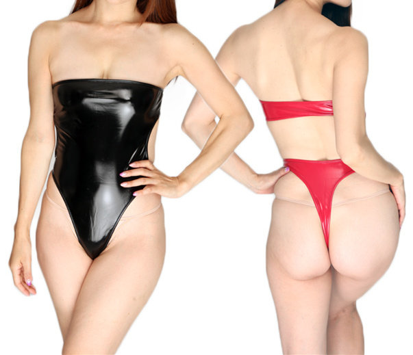 Japan CherryLove women's high fork one-piece swimsuit PVC imitation leather material swimsuit triangle T-shaped water
