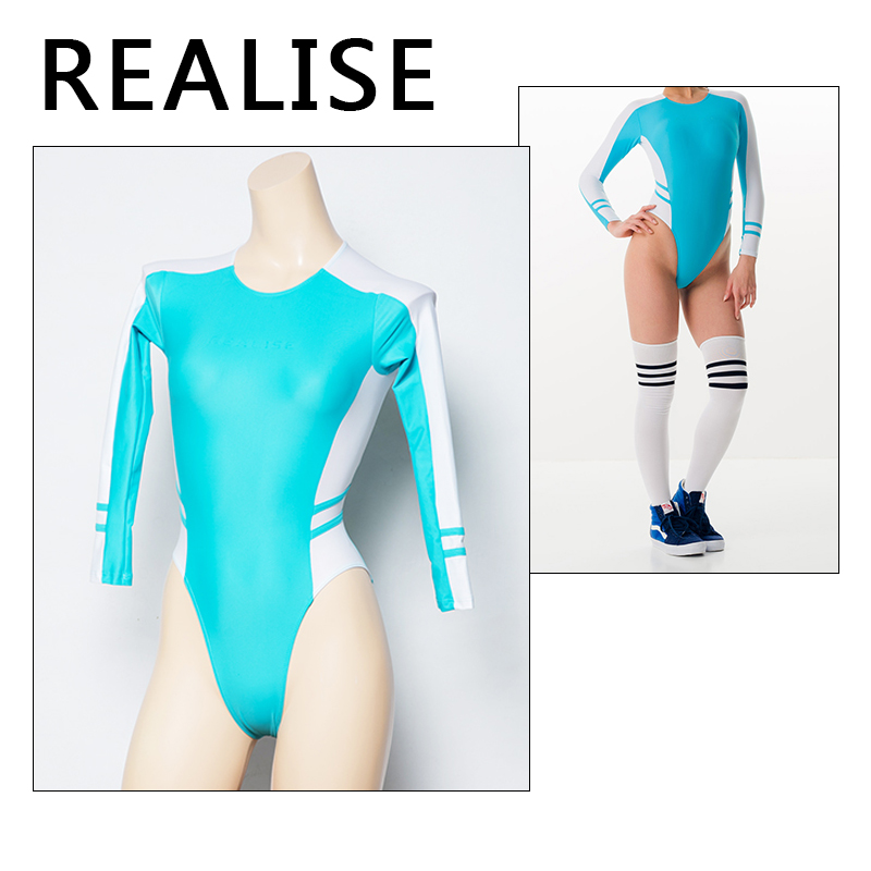 Japan realise long-sleeved conjoined swimwear female sexy water polo swimsuit high fork hot spring bathing suit