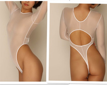 Japanese LaPomme brand long sleeve one-piece womens swimsuit high fork T-shaped transparent sexy hot spring swimsuit