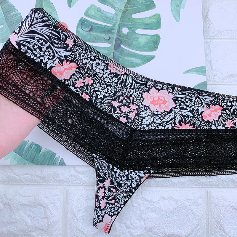 German RG underwear women's sexy half-pack hip ice silk thong seamless lace Europe and the United States large size fat MM low waist outer single