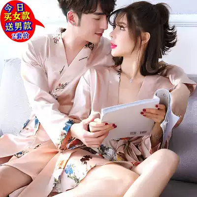 Pajamas Women's Ice Silk couple robes new men's silk long sleeves spring and autumn summer thin sexy sex nightgown