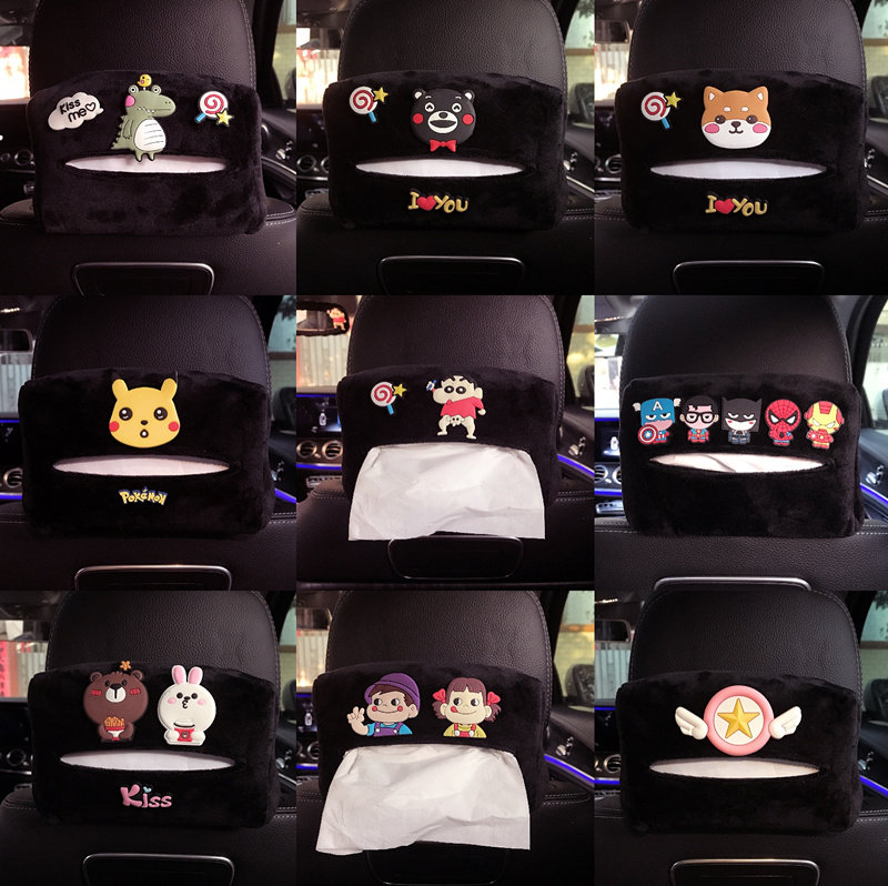 Creative On-board Armrest Box Paper Towel Box Cartoon Cute Car Multifunction Chair Back Hanging Extractable Tissue Car Supplies