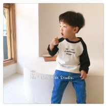 Childrens long-sleeved sweater mens and womens 2020 autumn new color matching simple round neck pullover sweater with T-shirt tide