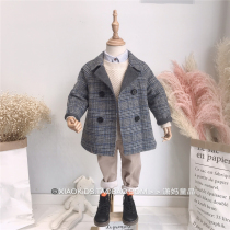 Childrens woolen coat boys and girls 2020 new Korean autumn and winter plaid double-sided cashmere coat double-sided woolen tide