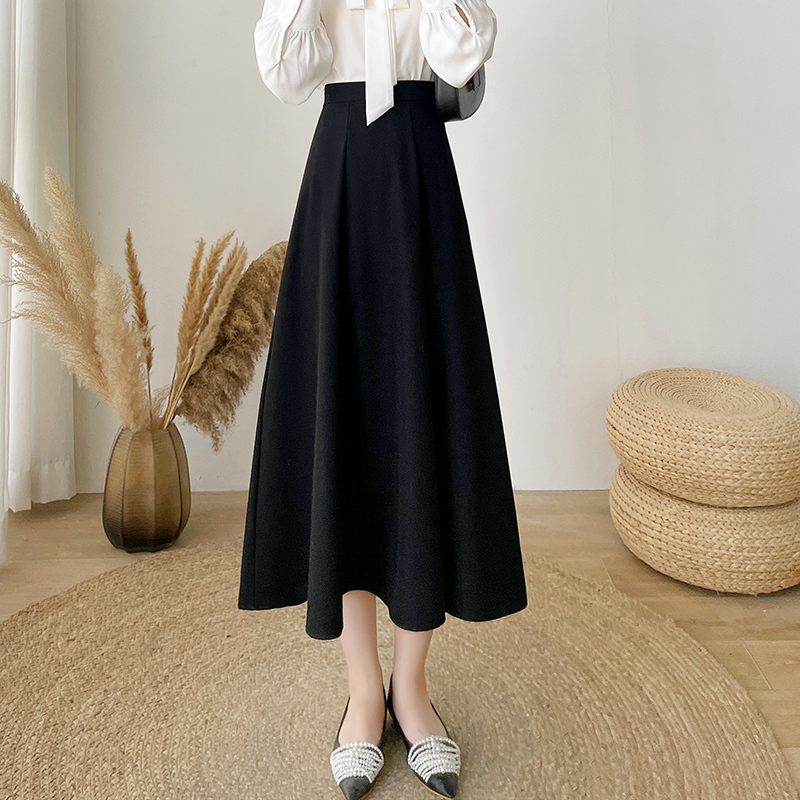 Spring and Summer Mid-Length Elastic Waist Skirt for Women, Professional Black Suit Skirt, A-Line Flared Skirt, High-Waisted Umbrella Skirt