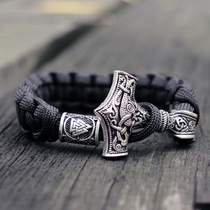 Mens Viking Mjolnir Leather Bracelet Thor hammer Wristband N