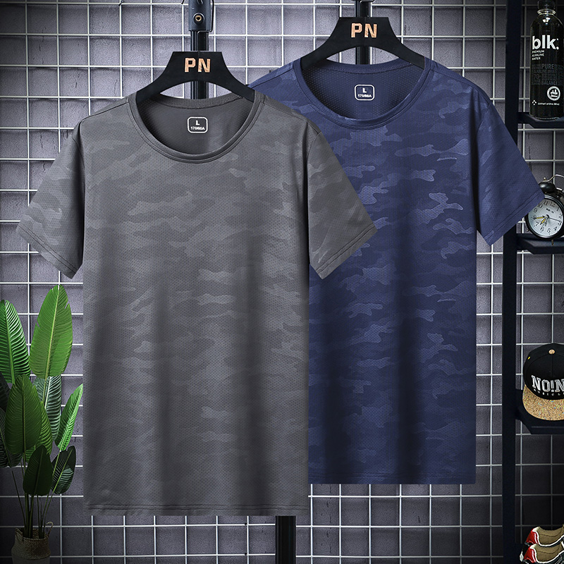 2020 new short-sleeved men's quick-drying round neck sports training clothes summer fitness running sports camouflage top women