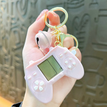 Macaron creative handle game console keychain cute and cute Tetris mini machine pendant gift