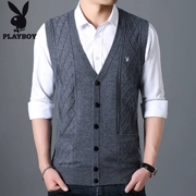 Playboy áo len nam cổ chữ V mỏng mùa thu không tay đan áo len